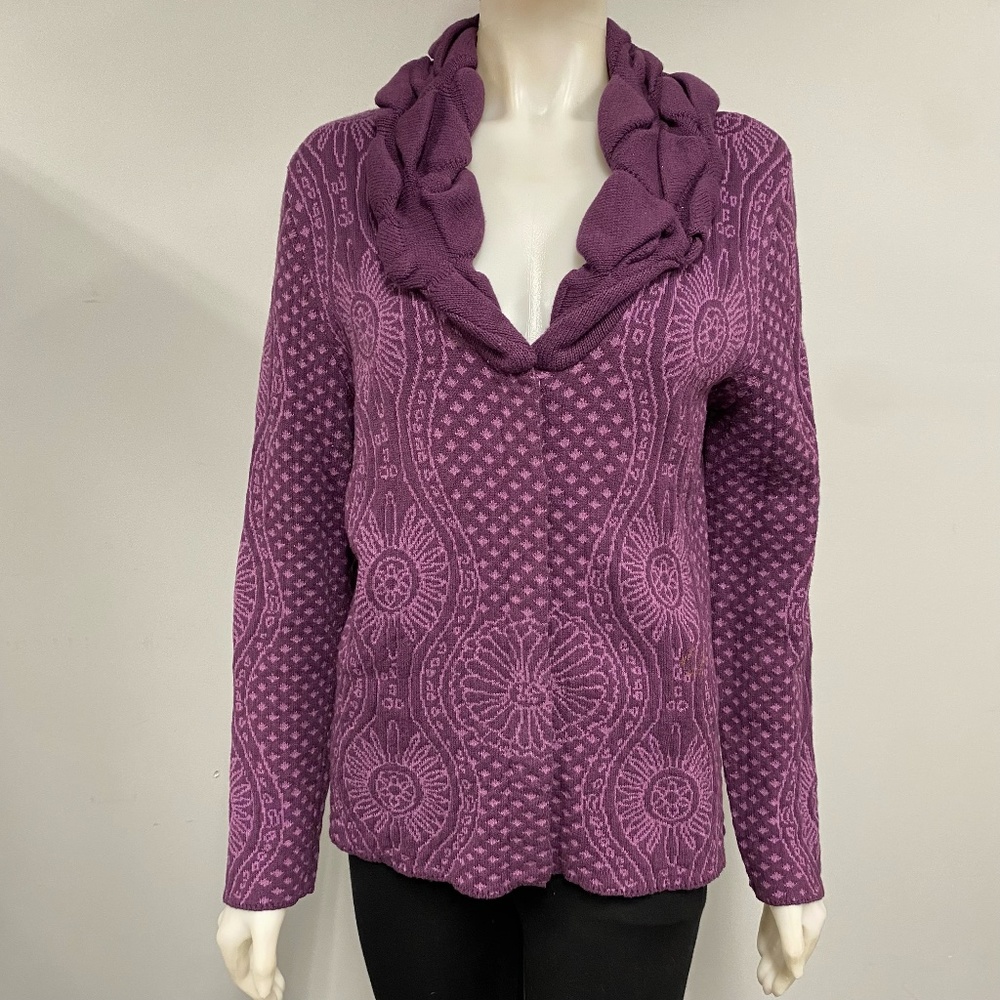 Chadwick's Purple Printed Sweatercoat Sweater Coat M Medium